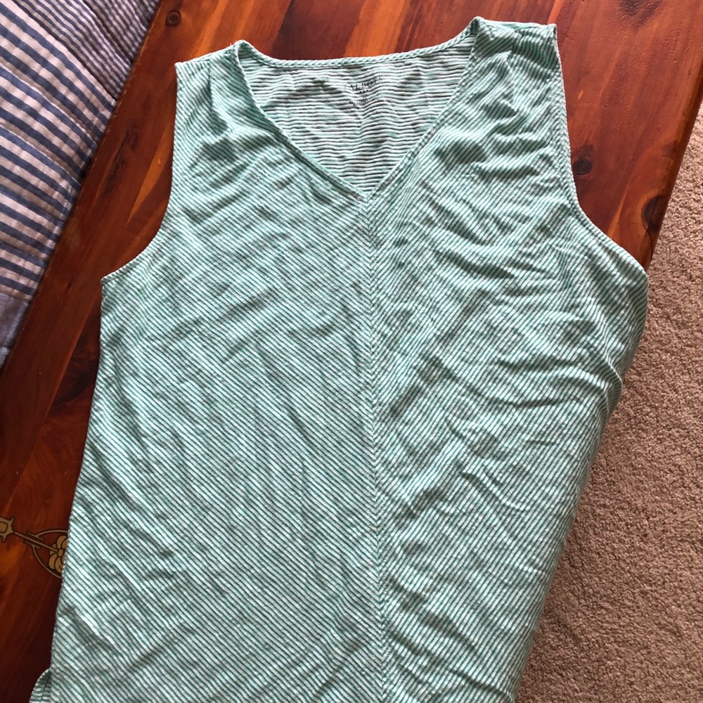 Rubbed green and white stripe tank, cool knit.